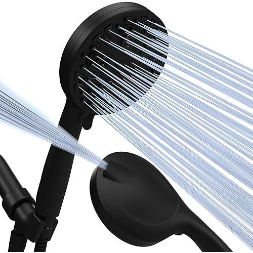 SparkPod 10-Mode Handheld Shower Head with Hose - 5" High Pressure Shower Head Set with Touch-to-Clean Nozzles, Built-In Power Jet, Stainless Steel 6ft Hose & Bracket (Midnight Black Matte)