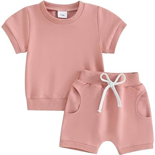 Fernvia Toddler Baby Girl Summer Clothes 3 6 9 12 18 24 Months Cotton Outfits Short Sleeve Contrast T-Shirts Tops Shorts Sets