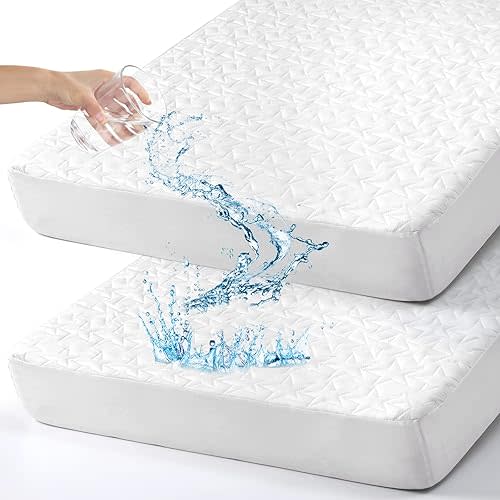 Baby Waterproof Crib Mattress Protector: 2-Pack Crib Mattress Protector Pad Sheets - Soft and Quilted Toddler Mattress Protector for Standard Baby Crib - Fitted Baby Bed Mattress Covers for Boys Girls