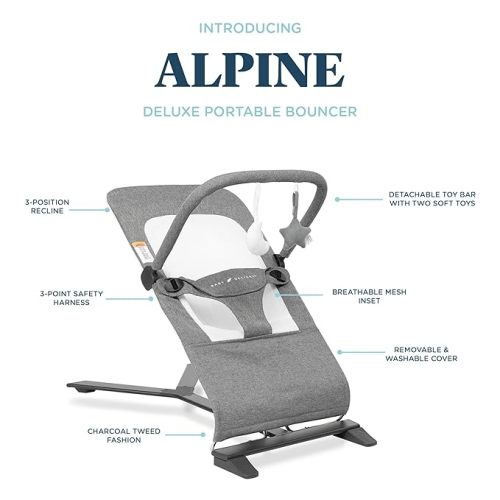 Baby Delight Alpine Deluxe Portable Bouncer | Infant | 0 – 6 months | Charcoal Tweed