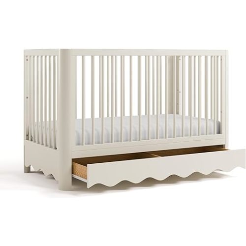 Storkcraft Casablanca Convertible Crib with Drawer and Toddler Guardrail (Frosted Oat) – GREENGUARD Gold Certified, Toddler Bed Conversion Kit Included, Fits Standard Crib Mattress, Crib with Storage