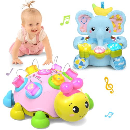 Holaxander Baby Gift Set for 0-6-12+ Months (1 * Baby Ladybug Musical Toy & 1 * Musical Plush Dinosaur Toy)