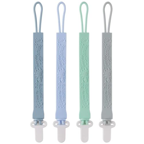 4-Pack Silicone Pacifier Clips with One-Piece Beads for Baby Boys and Girls - Flexible and Rust-Free Holders for Teething Relief and Baby Essentials, Safe for Newborns (Flat, Grey)