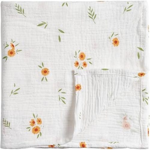 Meracorallo Muslin Swaddle Blanket, 100% Organic Cotton Floral Receiving Blanket Soft and Breathable Swaddle Wrap for Baby Boys and Girls, Daisy