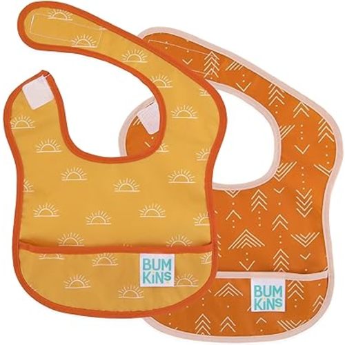 Bumkins Bibs, for Baby Girl or Boy, Infant 3-9 Months, Essential Must Have for Eating, Feeding, Baby Led Weaning Supplies, Mess Saving Waterproof Soft Fabric, Starter Bib 2-pk Desert Boho
