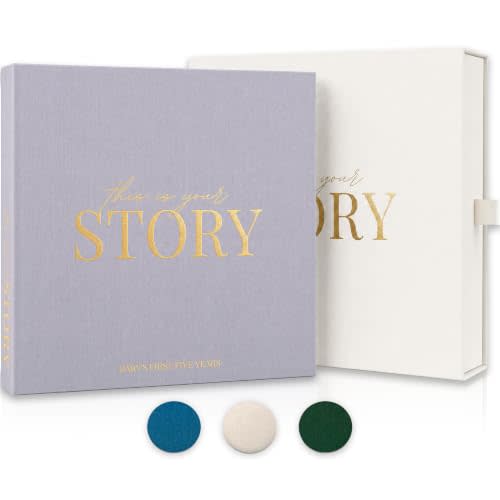 Baby Memory Book from Pregnancy to Age 5, Baby Book Keepsake & Milestone Journal for Boy or Girl, Gender Neutral Scrapbook Album with Stickers & Keepsake Box - Lavender