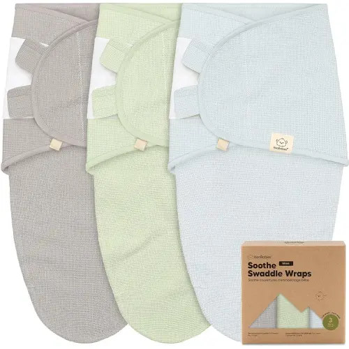 3-Pack Organic Swaddles for Newborns, Baby Sleep Sacks 0-3 Months - Baby Swaddle Wrap, Newborn Wearable Blanket, Infant Sleep Sack for Girls, Boys, Soft & Snug, Large Hook & Loop Closure (Ripple)