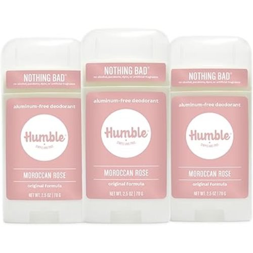 HUMBLE BRANDS Original Formula Aluminum-free Deodorant. Long Lasting Odor Control with Baking Soda and Essential Oils, Moroccan Rose, 2.5 oz, 3 Pack
