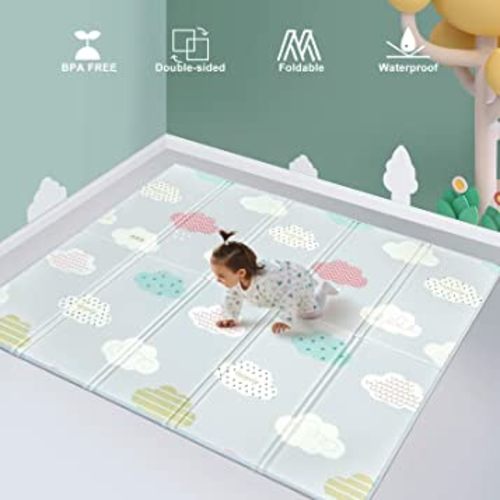 UANLAUO Foldable Baby Play Mat, Extra Large Waterproof Activity Playmats for Babies,Toddlers, Infants, Play & Tummy Time, Foam Baby Mat for Floor with Travel Bag