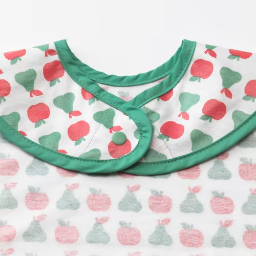 MATVRÅ Bib - fruit/vegetables pattern/green yellow