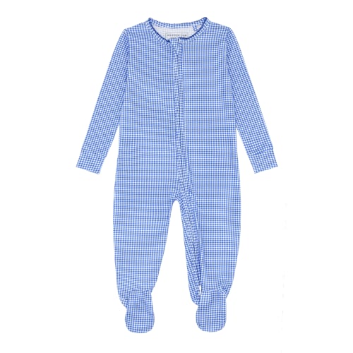 baby sky blue gingham pima footie - 6/12