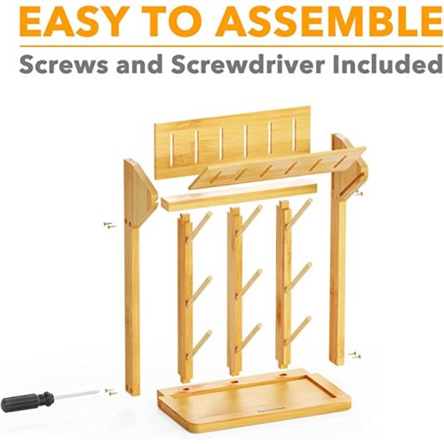 SpaceAid Bamboo Baby Bottle Drying Rack, Space Saving Kitchen Bottles Holder Organizer for Baby Bottle Rack Dryer Storage Accessories (Natural, 9 Bottles)