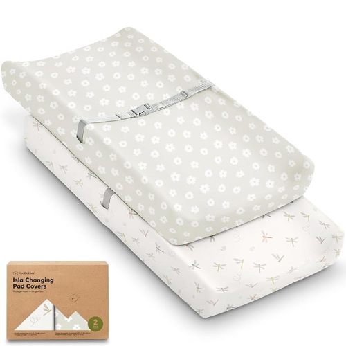 2-Pack Baby Changing Pad Cover for Girl, Boy - 32x16 Soft Viscose Derived from Bamboo Baby Diaper Changing Table Pad Cover Sheets, Neutral, Snug Fit Nursery Diaper Change Sheets (Meadow)