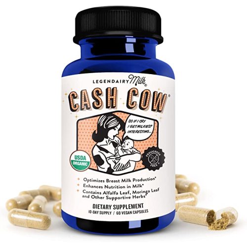 Legendairy Milk Cash Cow Lactation Supplement, Moringa, Alfalfa, and Goat's Rue Breastfeeding Supplement for Milk Supply Increase, Fenugreek-Free, Certified Organic, Vegan, Non-GMO, 60 Capsules