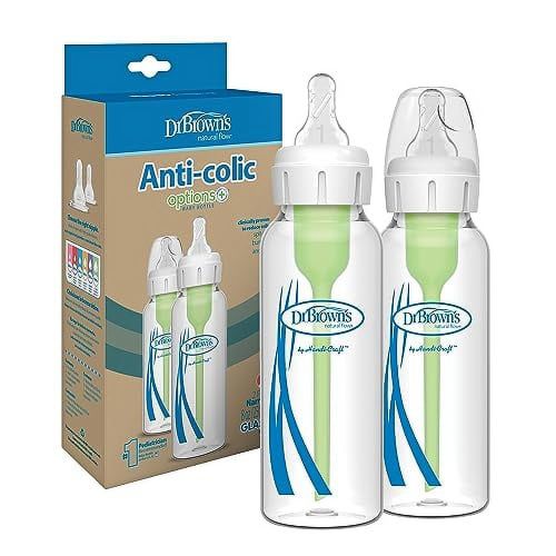 Dr. Brown's Natural Flow Options+ Narrow Glass Baby Bottles, 8oz, 2-Pack