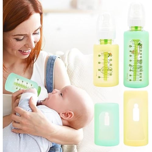 4PCS Silicone Baby Bottle Sleeves for Dr. Brown Bottles 4oz 8oz, Silicone Bottle Covers Replacement for Dr. Brown Glass Bottles, Narrow Sleeve with a Cutout, Dishwasher/Freezer/Microwave Safe
