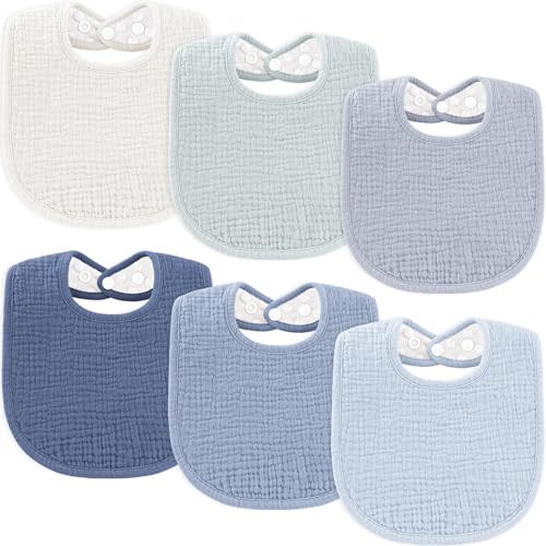 Susurration Muslin Baby Drool Bibs 6Pack Soft Square Adjustable Baby Bandana Bibs for Unisex Girls & Boys