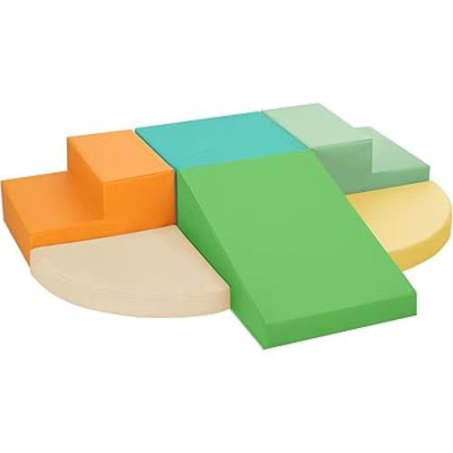6-Piece Soft PU Leather Toddlers Climbing Toys, Baby Foam Climbing Blocks for Toddlers 3, Indoor Climb and Crawl Activity Play Set, Foam Play Gym Climbing Structures (Orange and Green)