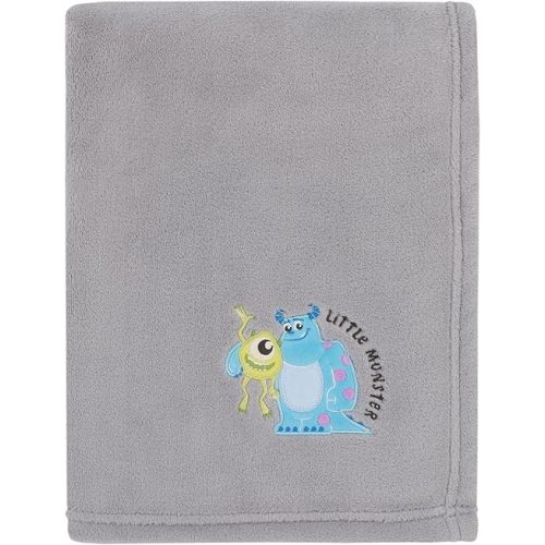 Disney Monsters, Inc. Cutest Little Monster Gray, Turquoise, and Green, Sully, and Mike Super Soft Appliqued Baby Blanket