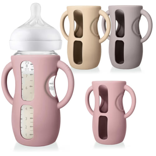 Juome Silicone Sleeves with Handles for Avent Natural Glass Baby Bottles - 3 Pack Anti Breakage Baby Bottle Holder for Philips Avent Glass Baby Bottle, Compatible with Phillips Avent Bottles 8 oz