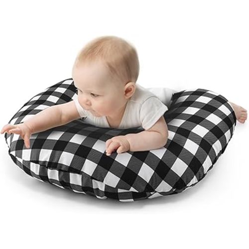 The Peanutshell Black & White Buffalo Plaid Nursing Pillow for Breastfeeding | Pillow & Nursing Pillow Cover for Baby Boys or Girls