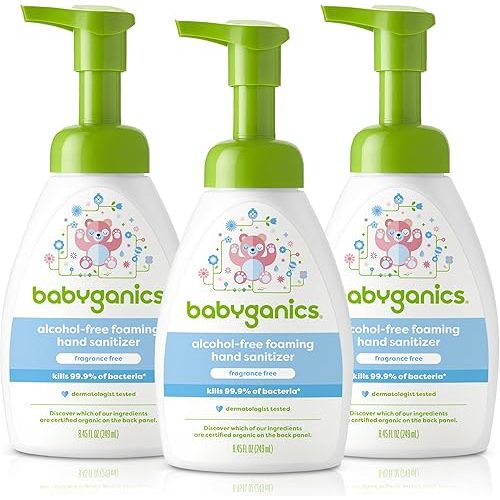 Babyganics Alcohol-Free Foaming Hand Sanitizer, Pump Bottle, Fragrance Free, 8.45 oz, 3 Pack