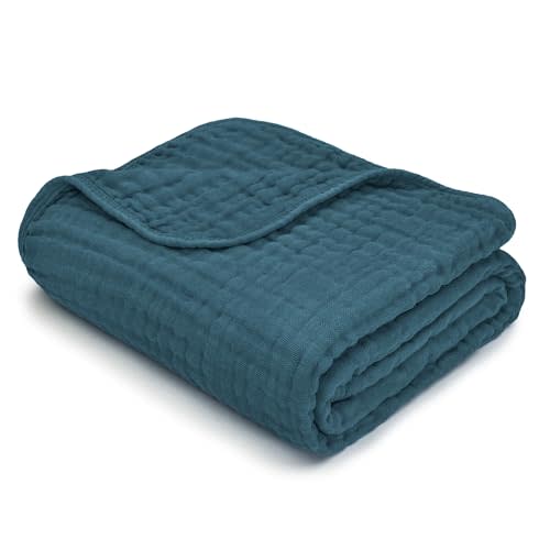 Comfy Cubs Muslin Baby Blanket - Soft, Lightweight, 6-Layer Cotton Swaddle Blankets for Newborns, Infants & Toddlers - 40" x 40" Large, Breathable & Versatile for Sleeping & Tummy Time - Neptune