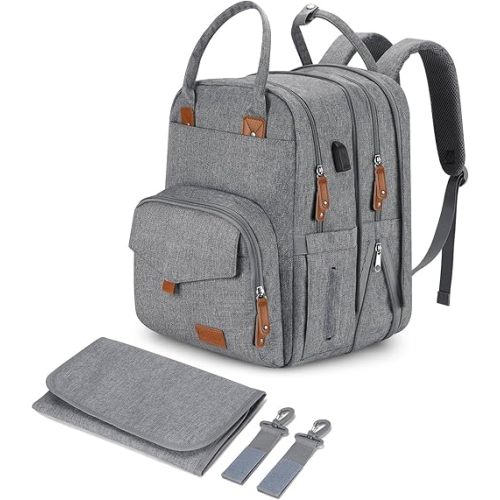 Extra Large Diaper Bag Backpack for Two Kids, Expandable 35L Baby Bags for Mom Girl Boy Dad Toddler, Big Travel Diaper Bag 21 Pockets (4 Insulated) w/Changing Pad - Twin Diaper Bag