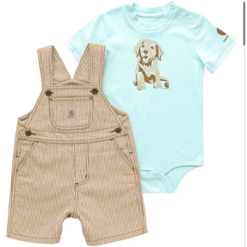 Boys' 2-Piece Short Sleeve Bodysuit and Twill Stripe Shortall Set(Infant) | 9M | Carhartt