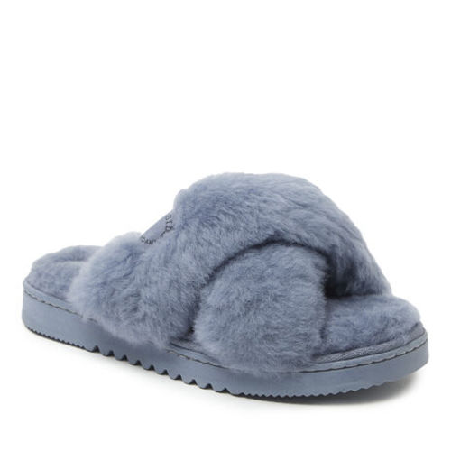 Women's Fireside By Dearfoams New Castle Genuine Shearling Cross Band Slide