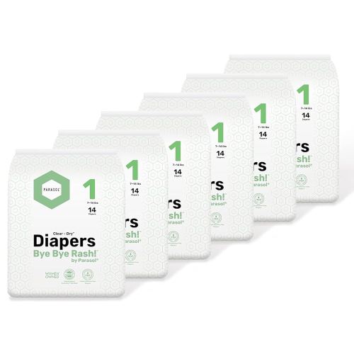 PARASOL Clear+Dry Disposable Diapers | RashShield Protection, Leakproof Design, Hypoallergenic | Size 1, (7-14 lbs) 84 Count