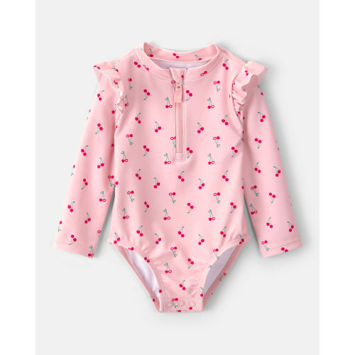 Baby Girl Cherry Long-Sleeve 1-Piece Rashguard Swimsuit - Pink - Carter's | Carter's