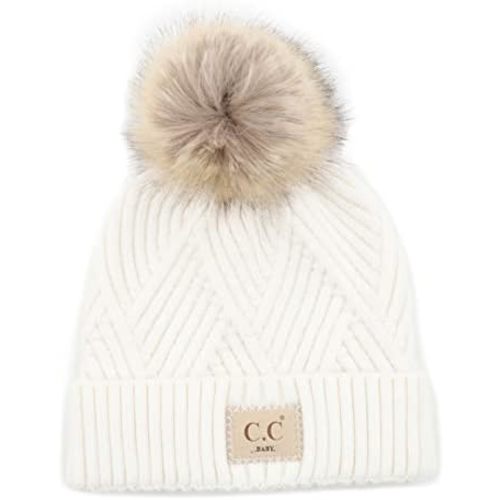 Funky Junque Exclusives Baby Infant Beanie Knit Warm Winter Pom Pom Skull Cap Hat