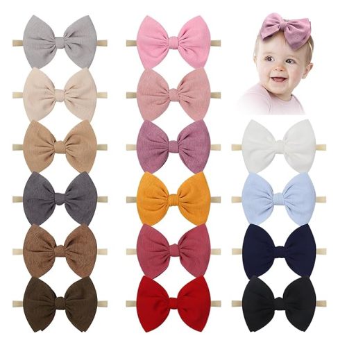 YanJie 4.5'' Baby Girls Soft Nylon Headbands Newborn Bows Handmade Hairbands Hair Accessories for Newborn Infant Toddler Kids 16Pcs