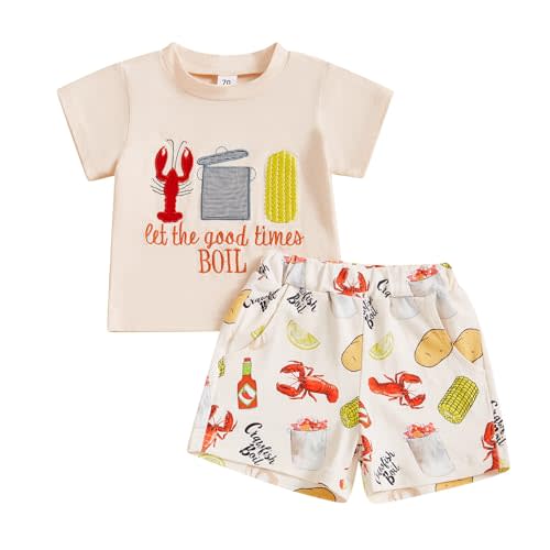 WZTYYDS Toddler Baby Boy Clothes Striped Embroidery T-Shirt Elastic Waist Shorts Set 2Pcs Infant Summer Outfits