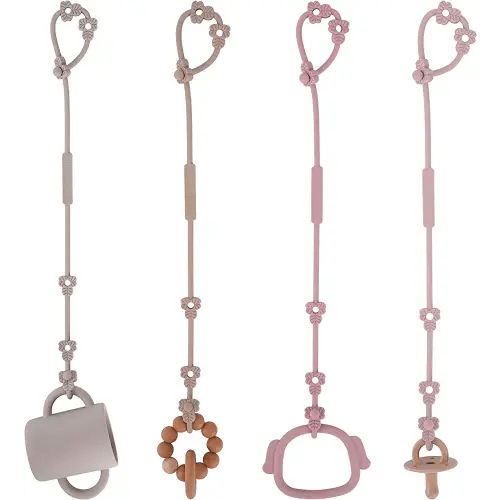 Toy Safety Straps, Silicone Pacifier Clips, Adjustable Stretchable Sippy Cup Straps for Strollers, High Chair, Cribs, Hanging Baskets, Car Seat, Shopping Trolley