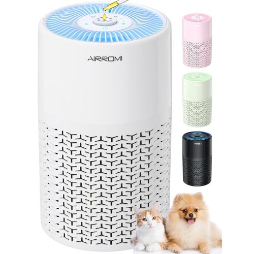 AIRROMI Pets Air Purifier for Home Allergies,Up to 660 ft².Yellow Deodorizing Activated Carbon Filter,With Fragrance Sponge for Better Sleep,Night Light,Pet Dander,Smoke,Odors,Air Cleaner A2002 White