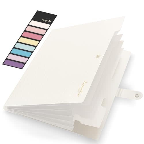 Sooez Accordion File Organizer, Letter Size Expanding File Folder with Labels, 5 Pocket Folders for Document, Portable Paper Bill Receipt Organizer for Home School Office Supplies, A4 Size, Off White