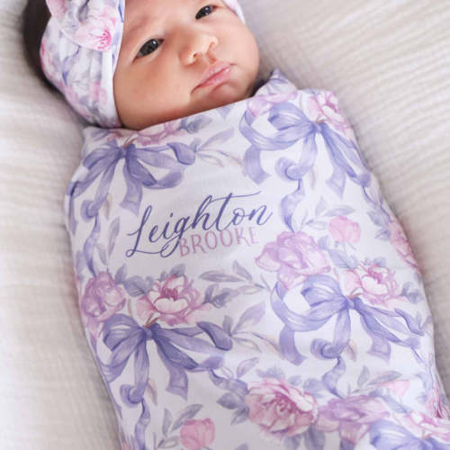 Leighton's Lavender Personalized Swaddle Blanket