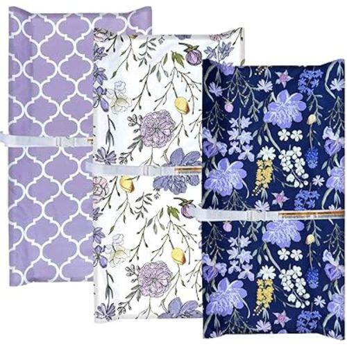 AMROSE 3 Pack Changing Pad Covers, 32" x 16" Ultra Soft Microfiber Diaper Change Table Sheets for Baby Girls, Violet