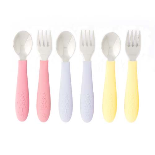 Babies/Toddler Stainless Steel Spoons + Forks with Silicone Handle