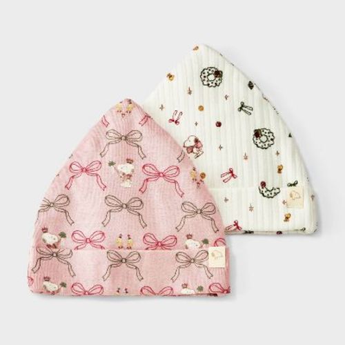 Baby Girls' 2pk Peanuts Little Snoopy Christmas Hats - Pink/Cream