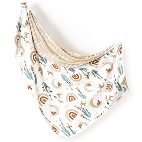 GRSSDER Baby Blankets Super Soft Jersey Knit Swaddle Blanket for Baby Girls and Boys, Double Layer Receiving Blankets 34 x 44 Inches Extra Large for Baby Show Gift, Rainbow Creative Pattern