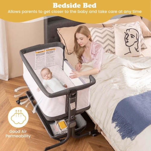Costway Baby Bassinet Bedside Sleeper with 6-Level Adjustable Height - See Details