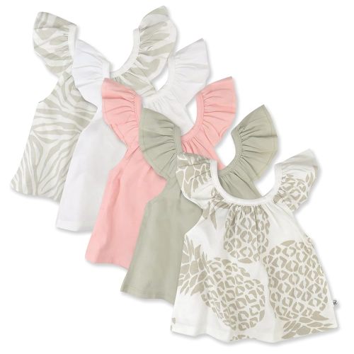 HonestBaby Baby Girls 5-pack Cami Tops Sleeveless T-shirts 100% Organic Cotton for Infant and Toddler Baby Girls