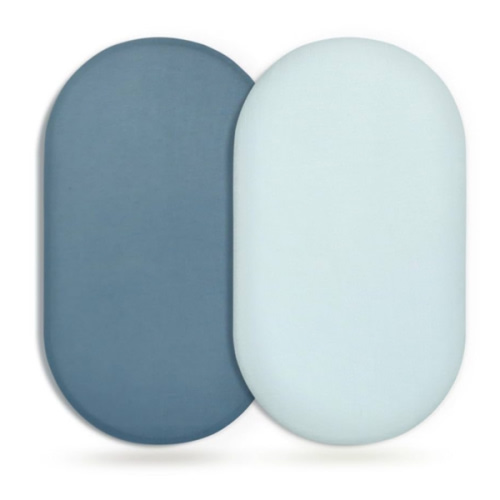 GRSSDER Stretchy Ultra Soft Fitted Bassinet Sheet 2 Pack, Universal Fit for Bassinets Baby Cradle Moses Basket Oval Rectangle Mattress Safe and Snug, Jersey Bassinet Sheets for Girls, Blue/Navy