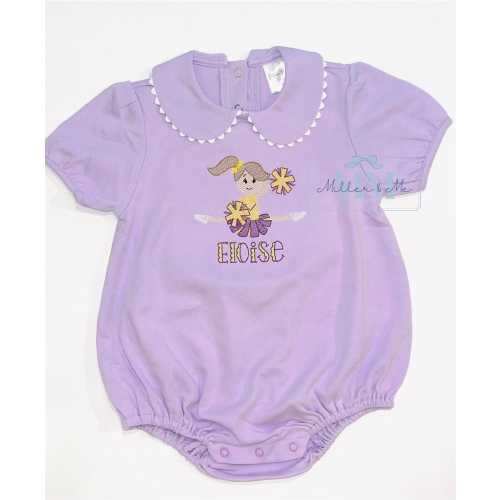 Tiger Cheerleader Children's Bubble Romper, cheerleader bubble, purple baby bubble, personalized girl cheerleader bubble romper