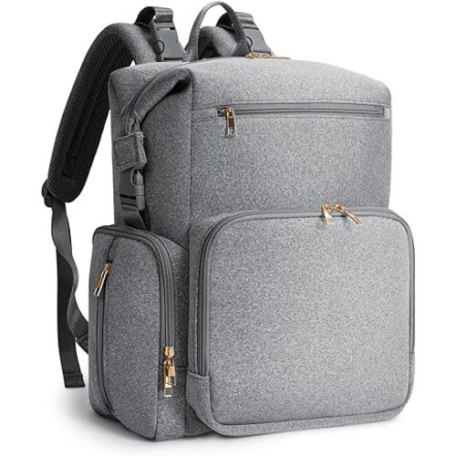 CEI-CEI Neoprene Diaper Bag Backpack with Changing Pad, Large Newborn Baby Maternity Bags Travel Tote with Insulated Pockets (Grey)