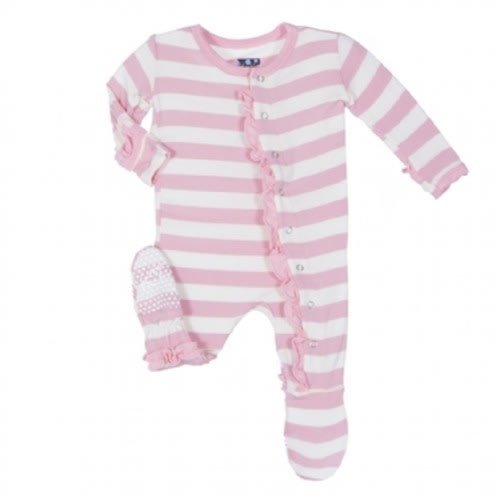 Essentials Print Classic Ruffle Footie in Lotus Stripe - Footies