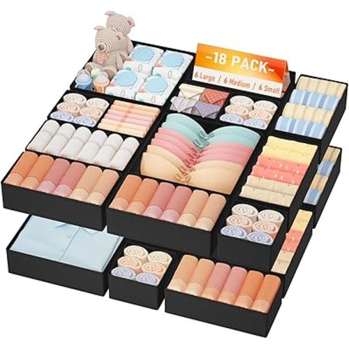 DIMJ Drawer Organizer Clothes Storage - 18 Pack Baby Dresser Organizer for Nursery, Foldable Closet Drawer Organizer Bins for Bedroom Organization, Fabric Storage Dividers for Socks, Underwears, Bras